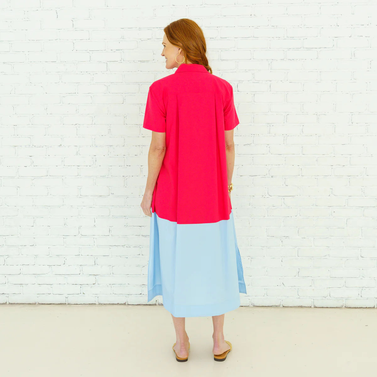 Caryn Lawn | Millie Colorblock Dress Red and Blue