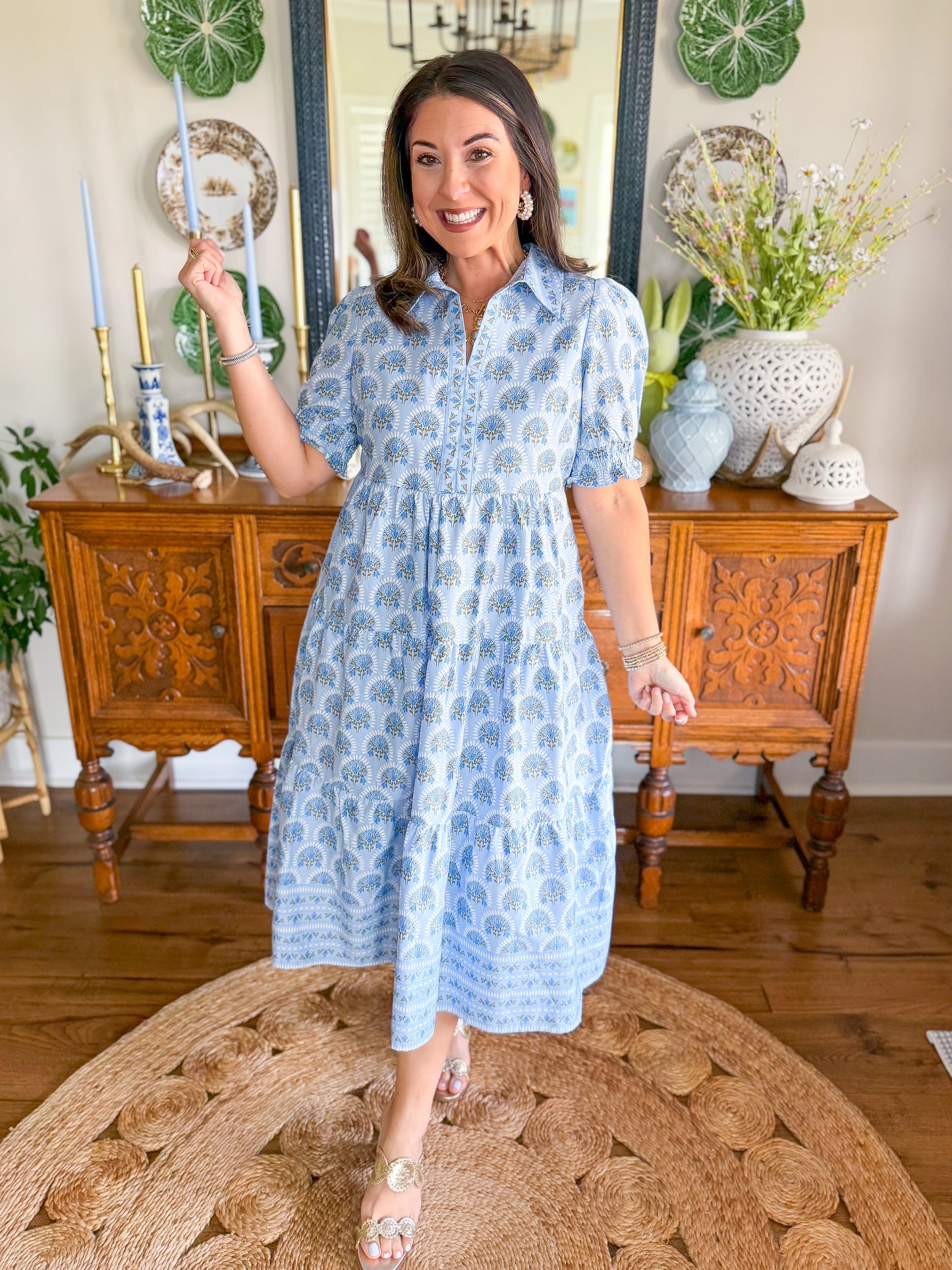 Mary Square I Molly Dress in Sunshower Flora Blue