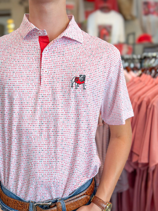 Horn Legend | Georgia Standing Bulldog White Wordmark Polo
