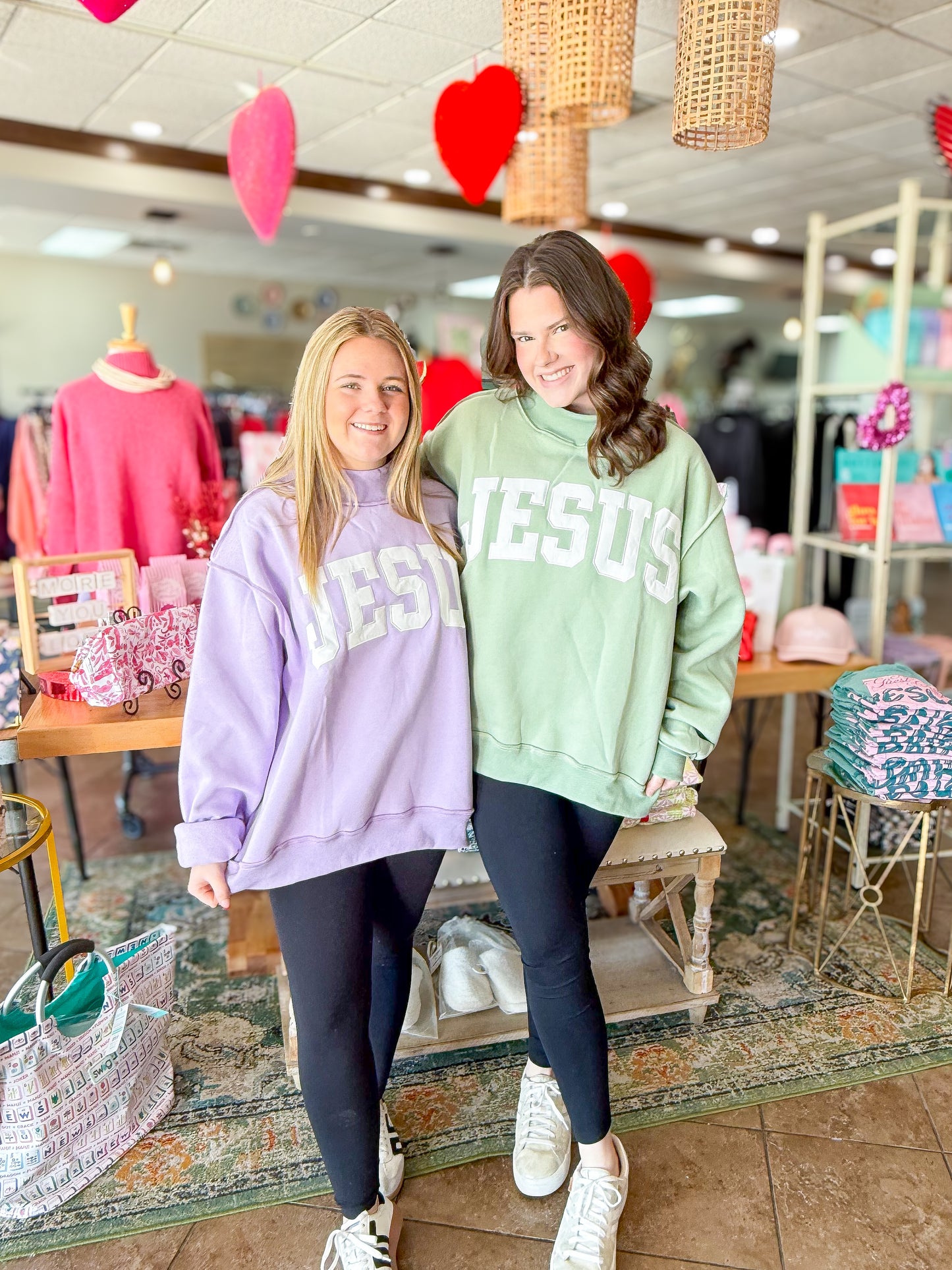 Jesus Embroidered Mock Neck Sweatshirt in Lavender