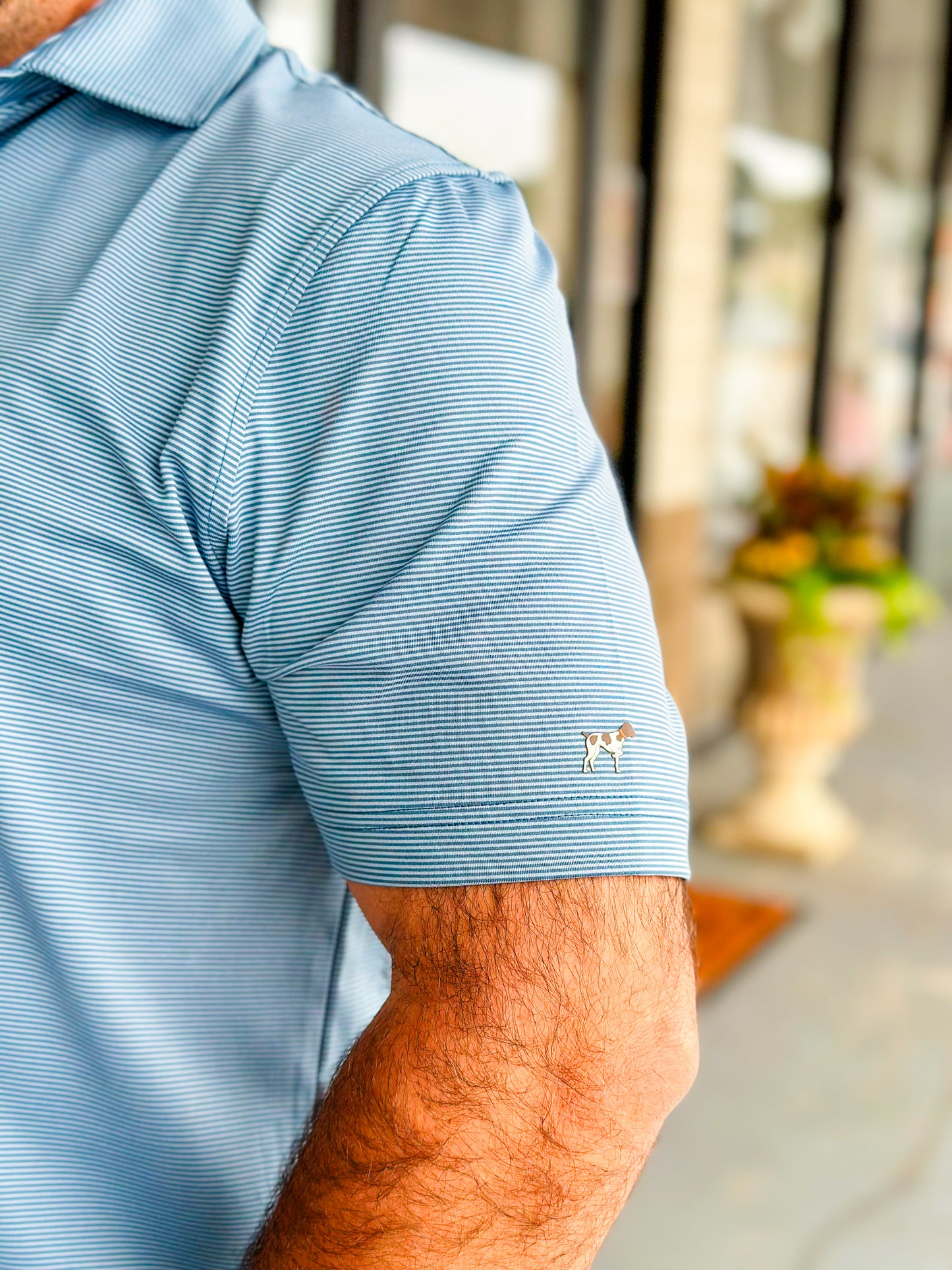 Southern Point Hinton Stripe Performance Polo in Mallard Blue/Mountain Spring