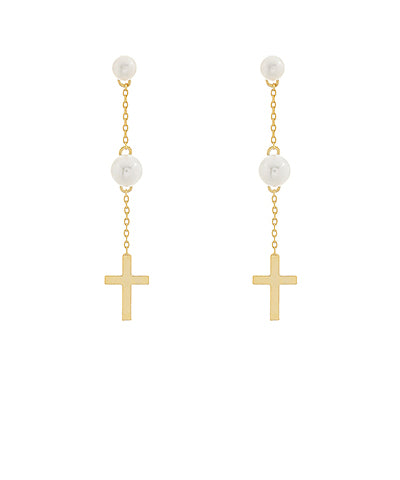 Pearl and Cross Drop Earrings