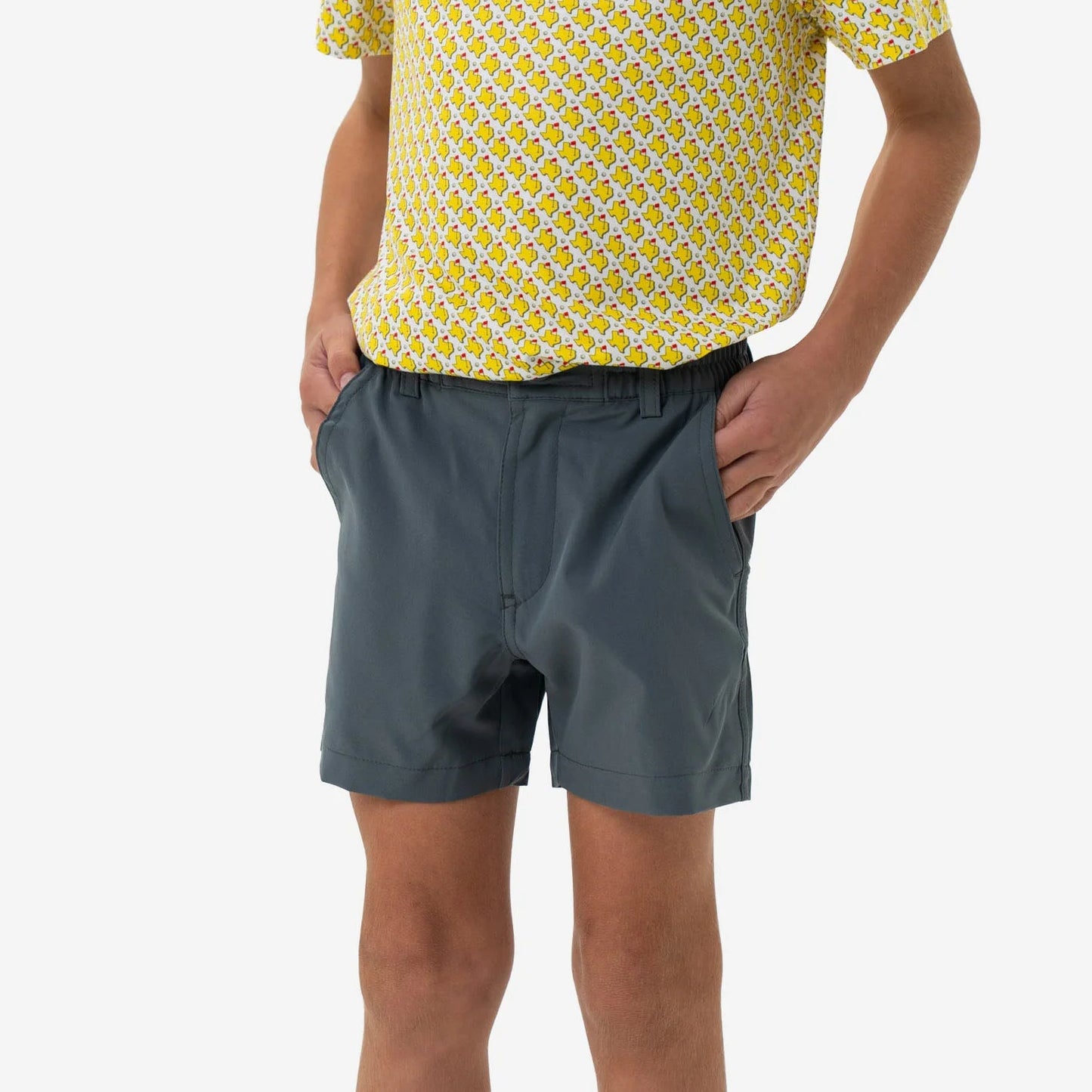 Burlebo | Youth Everyday Shorts in River Rock Grey with Classic Deer Camo Pocket