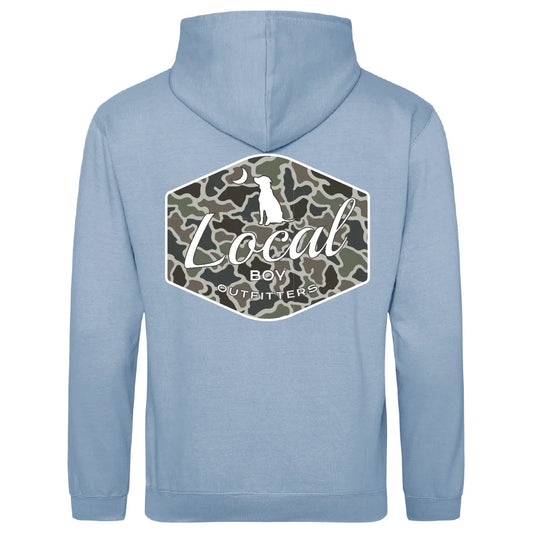 Local Boy | Youth Brushwood Dog & Moon Camo Badge Hoodie in Sky Blue