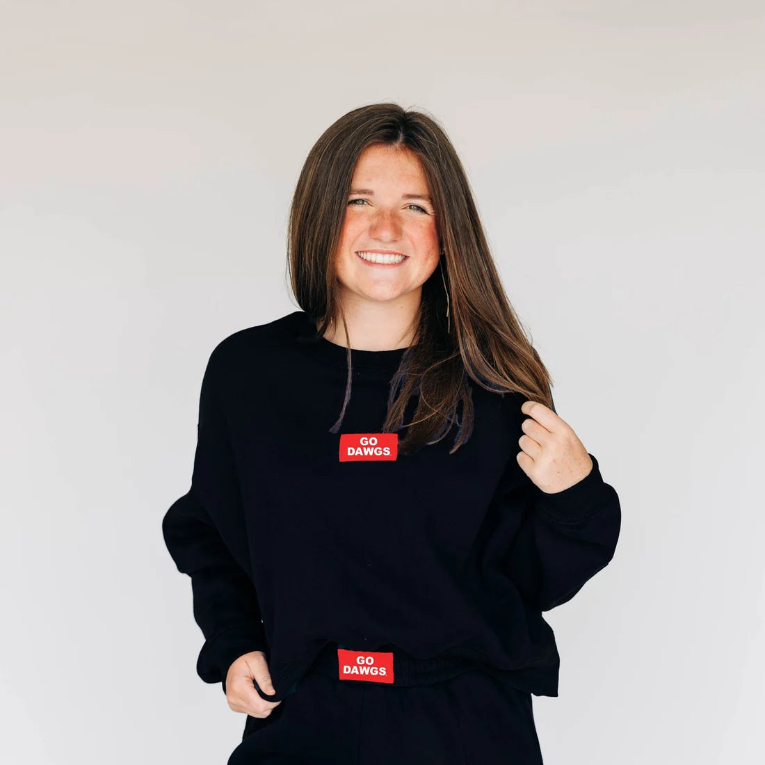 Scarlet & Gold | The Becca Boxy Crewneck Go Dawgs Woven Label in Black