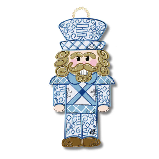 Blue Chinoserie Nutcracker Door Hanger