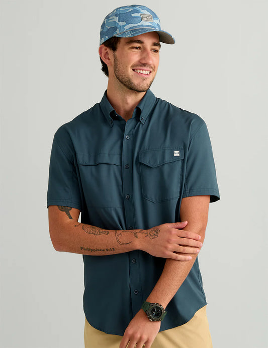 Huk Tide Point Short Sleeve Shirt in Sea Storm