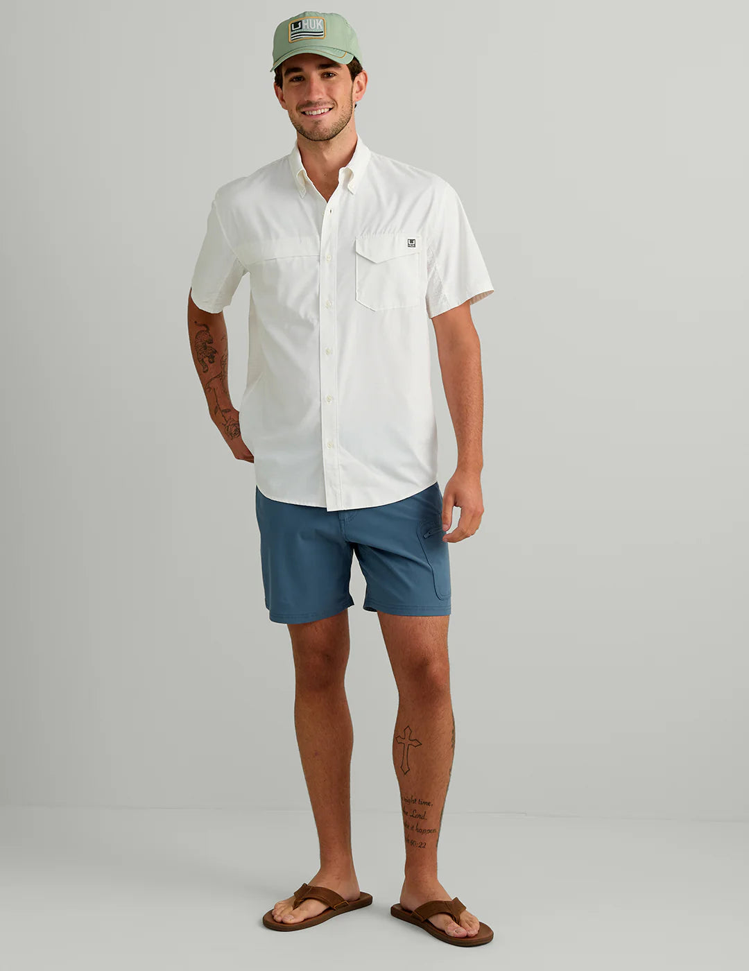 Huk Tide Point Printed Short Sleeve Shirt in Pale Algae