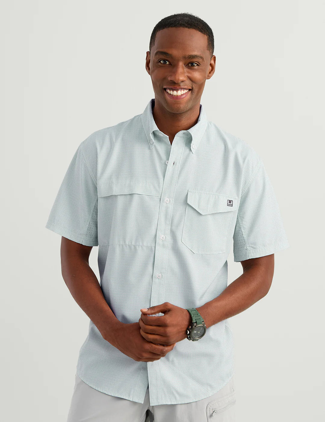 Huk Tide Point Printed Short Sleeve Shirt in Heron Blue