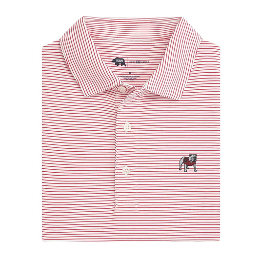 Onward Reserve Standing Bulldog Birdie Stripe Polo in White/Red
