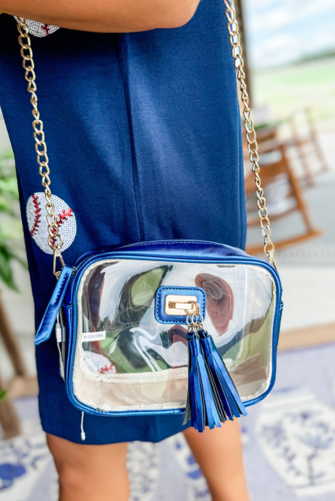 Addison Clear Crossbody in Metallic Royal