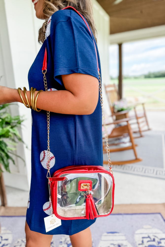 Addison Clear Crossbody in Metallic Red