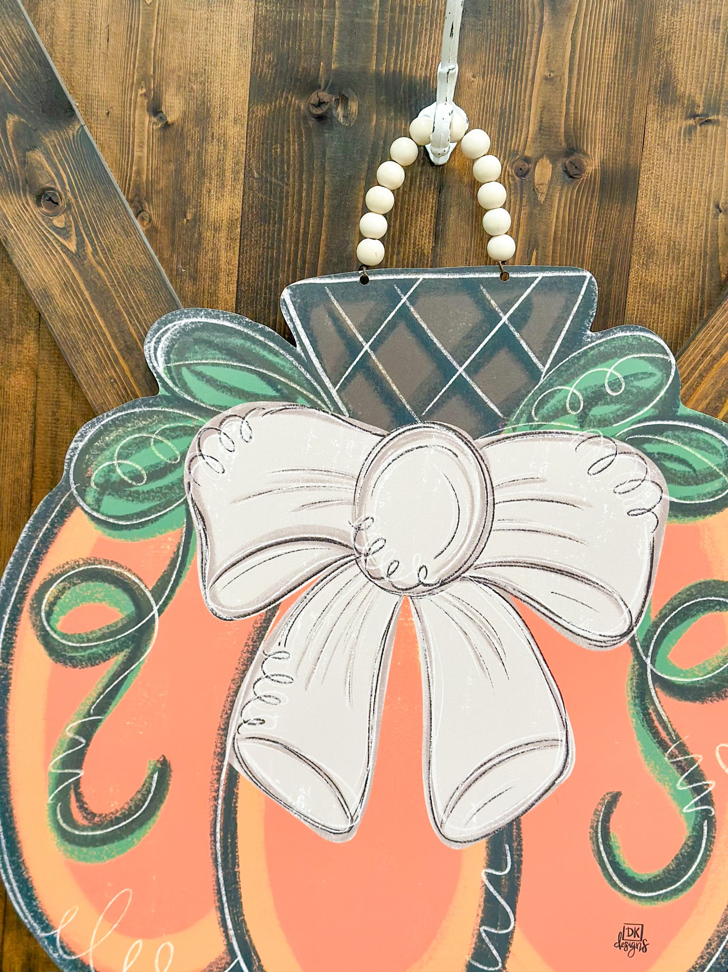 Tan Bow Pumpkin Door Hanger