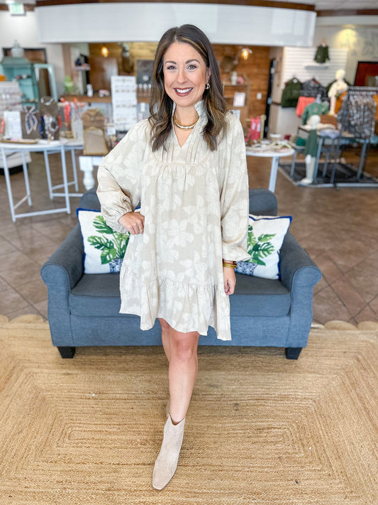 Harvest Chic Mini Dress in Latte