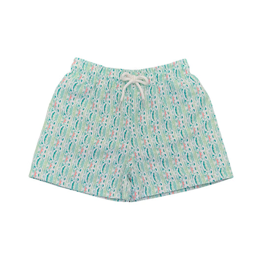 Saltwater Boys | Saint Simons Swim Trunks in White Ikat