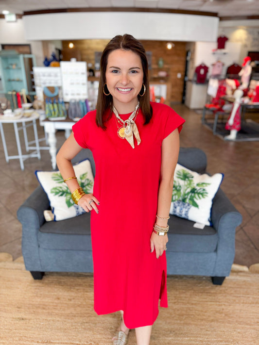Crisp and Cozy T-shirt Dress in Red