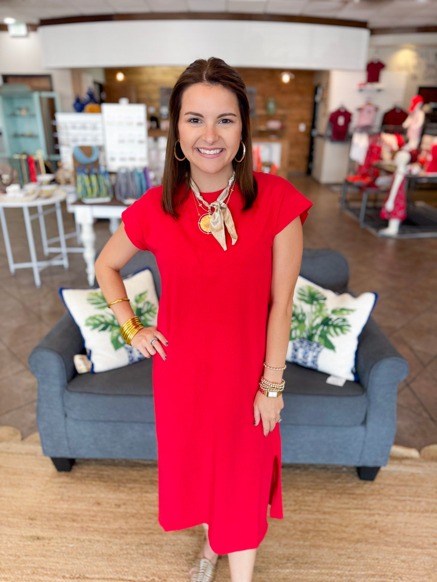 Crisp and Cozy T-shirt Dress in Red
