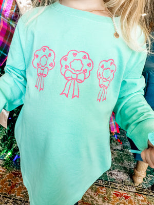 Mustard and Ketchup Long Sleeve Mint Green Wreath Tee