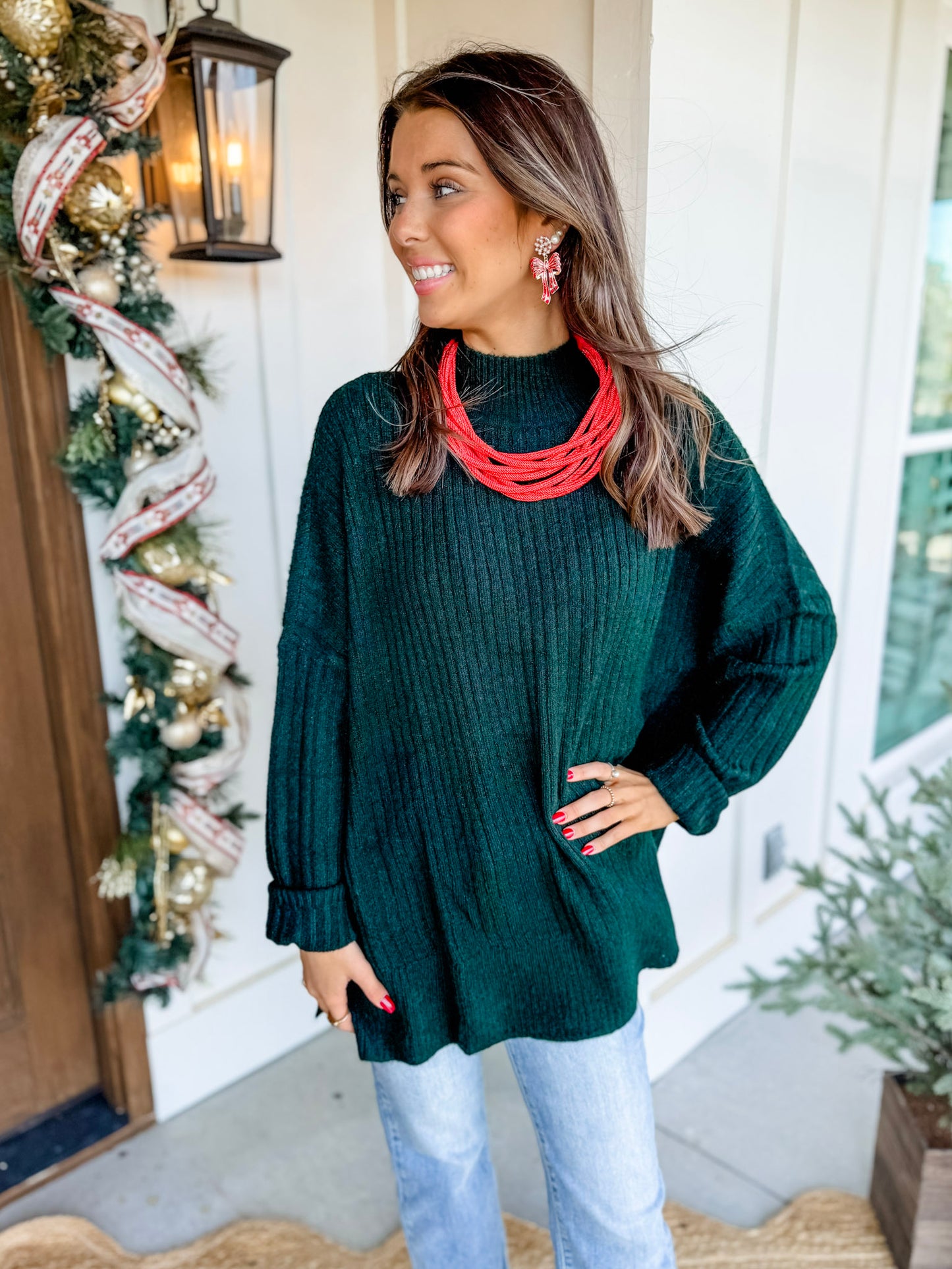 Mudpie Milo Ribbed Sweater in Hunter Green