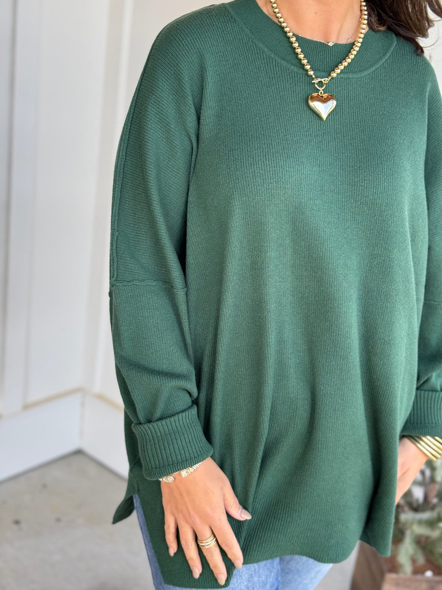 Mudpie Astrid Ribbed Sweater in Green