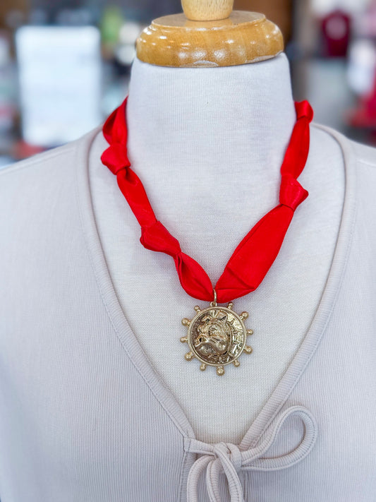 The Dooley Scarf Necklace in Red
