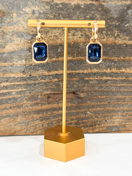 Reagyn Rhinestone Drop Hoop Earrings in Navy