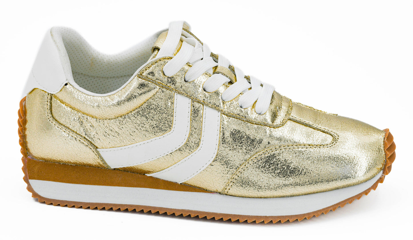Corkys Kickoff Sneakers in Gold Crinkle Metallic