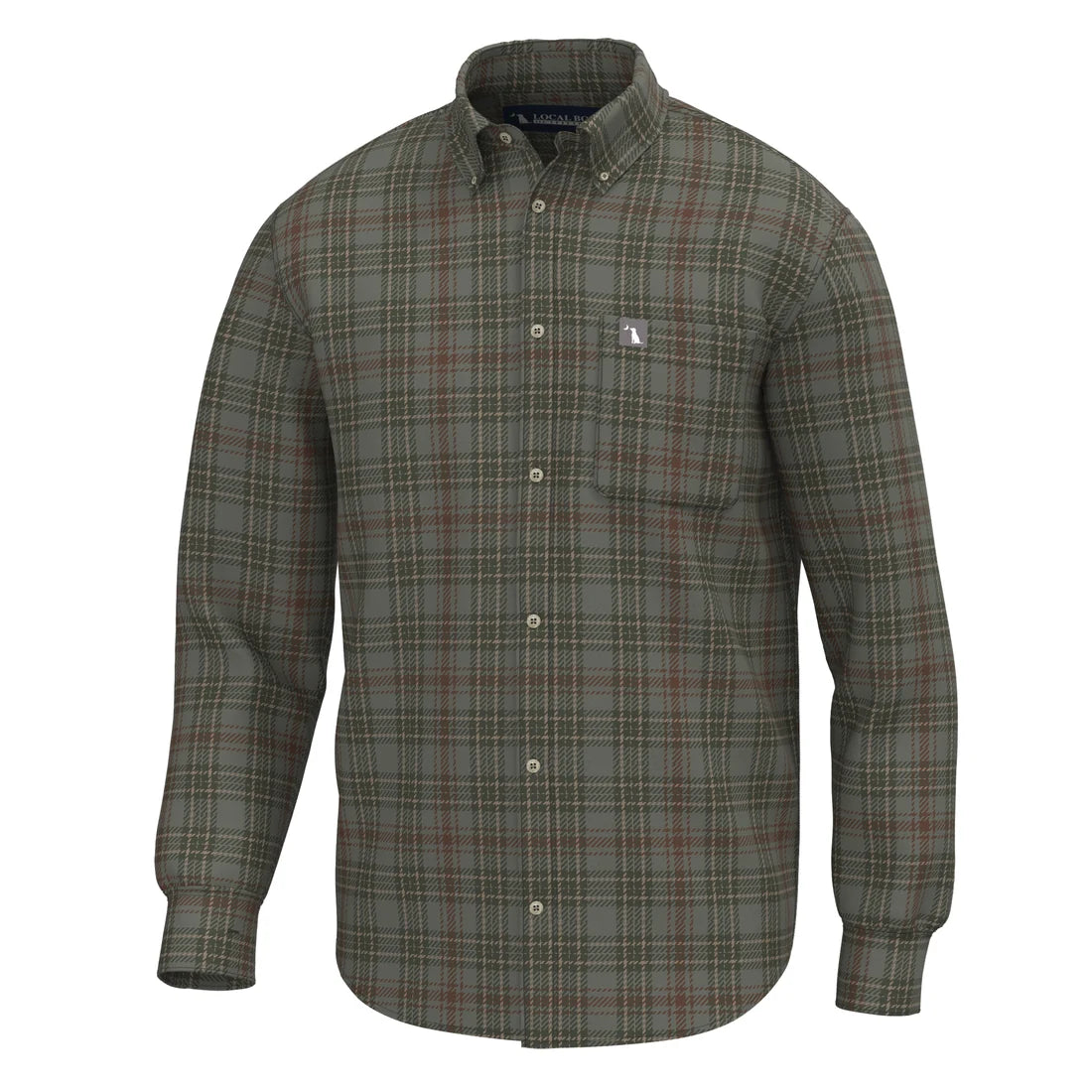 Local Boy | Cain Stretch Flannel in Moss Gray/ Dark Olive/ Dark Rust
