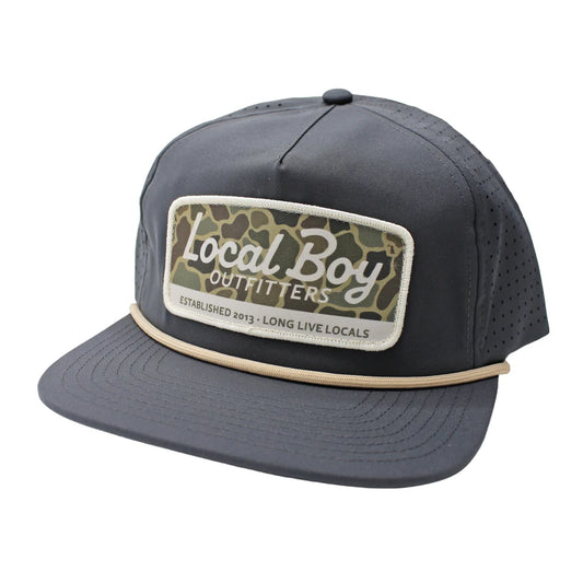 Local Boy | Brush Camo Mark Perforated Low-Profile Rope Hat in Charcoal