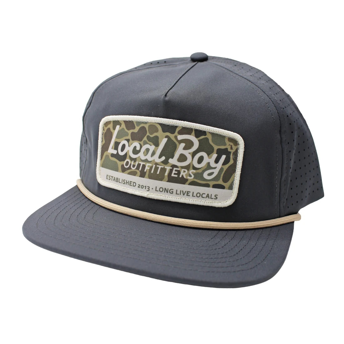 Local Boy | Brush Camo Mark Perforated Low-Profile Rope Hat in Charcoal