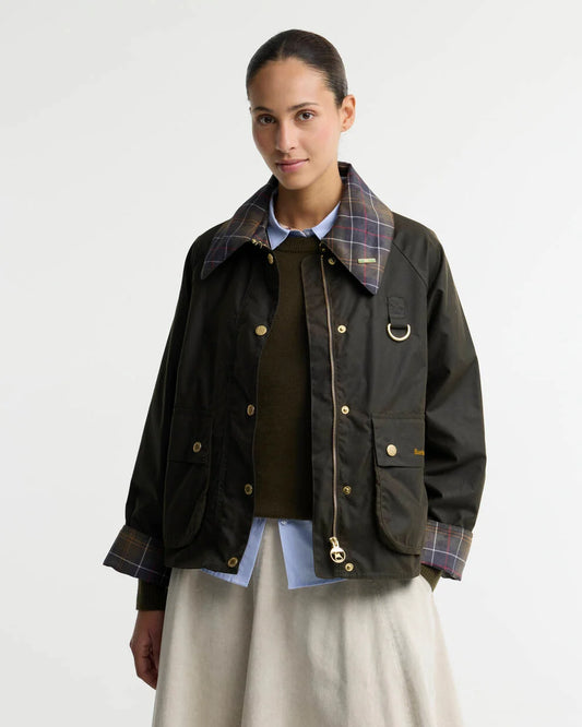 Barbour | Icons Tartan Collar Spey Wax Jacket in Olive