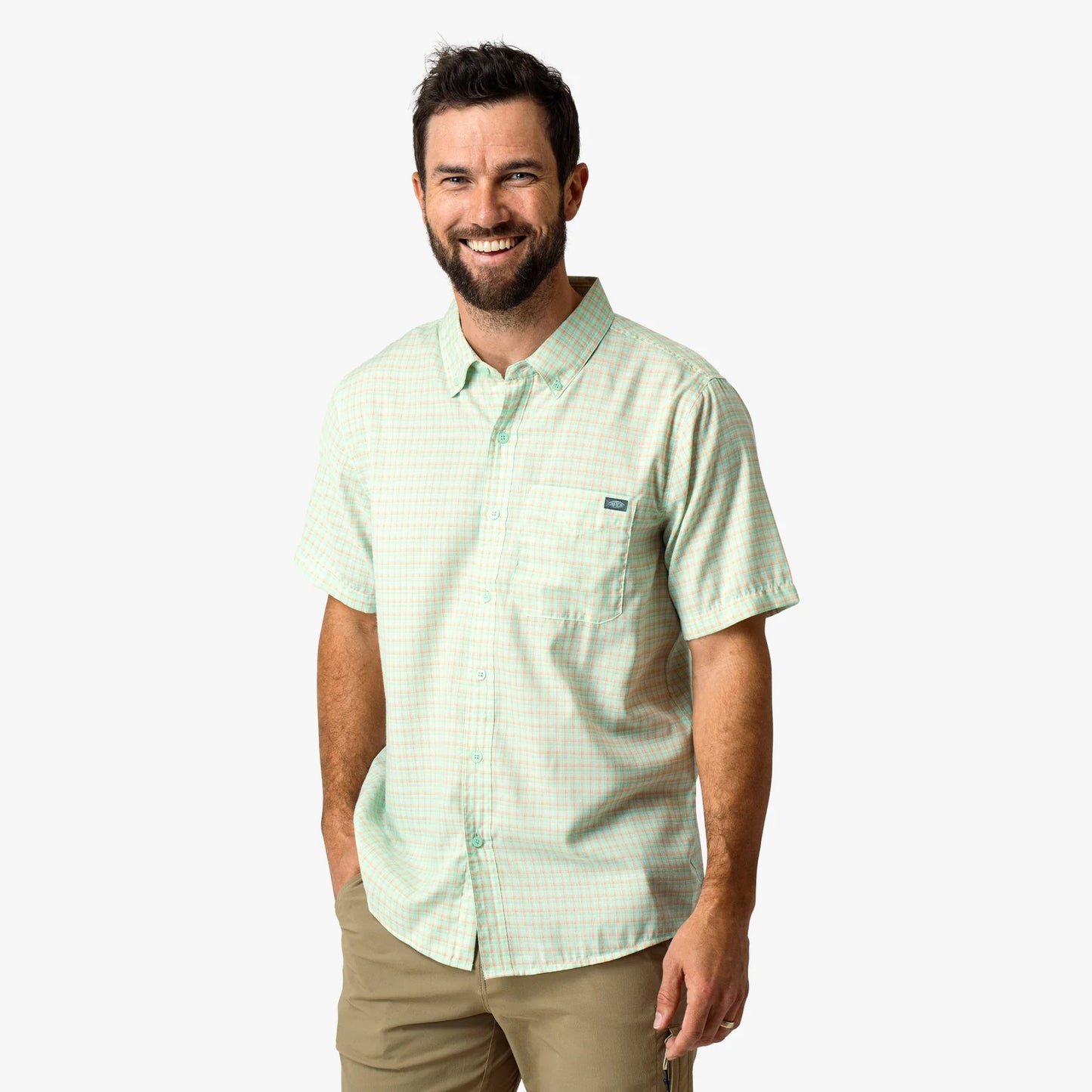 AFTCO | Dorsal Short Sleeve Button Down in Aqua Glass