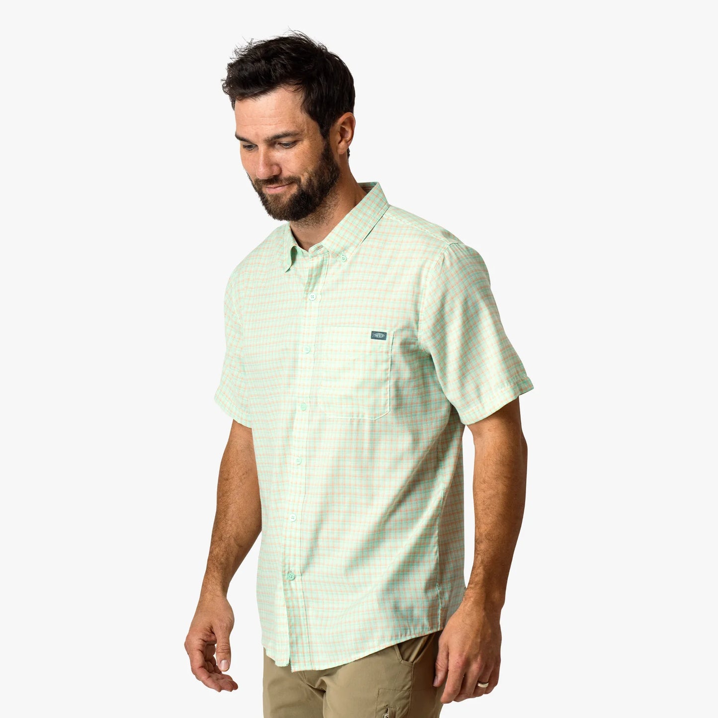 AFTCO | Dorsal Short Sleeve Button Down in Aqua Glass