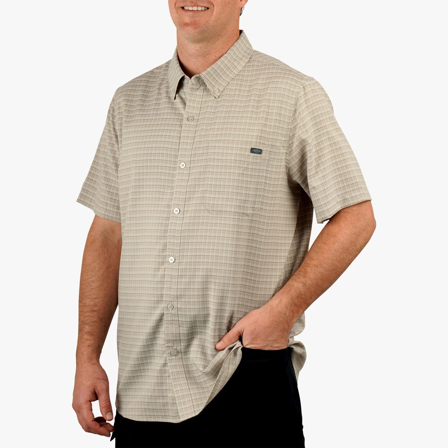 AFTCO | Dorsal Short Sleeve Button Down in Khaki