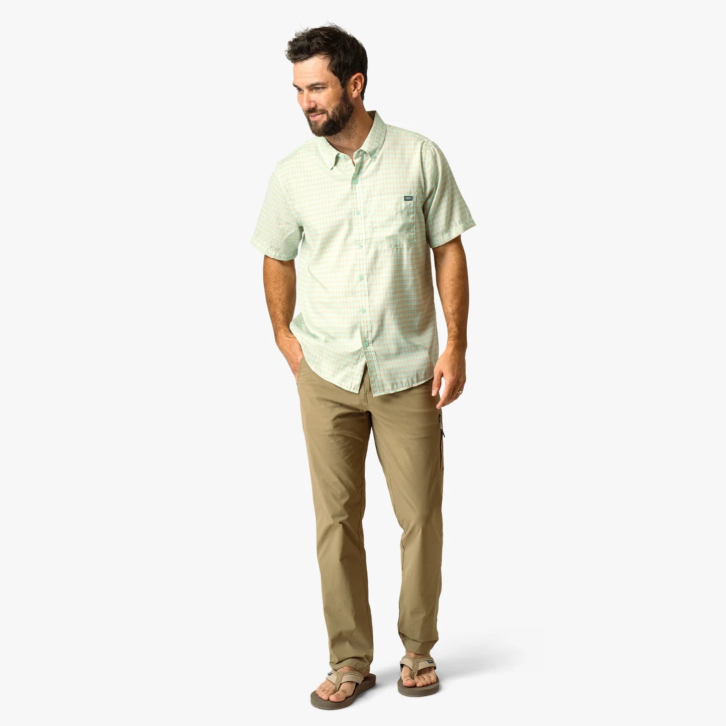 AFTCO | Dorsal Short Sleeve Button Down in Aqua Glass
