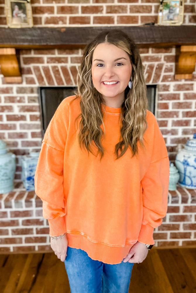 On The Way Up Acid Washed Sweatshirt in Light Orange Plantation 59