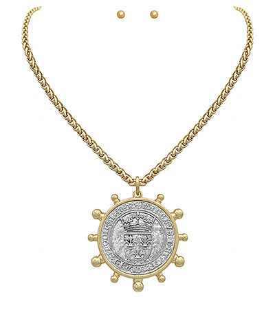 Shield Coin Necklace in Two-Tone