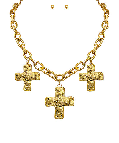 Triple Cross Charm Necklace