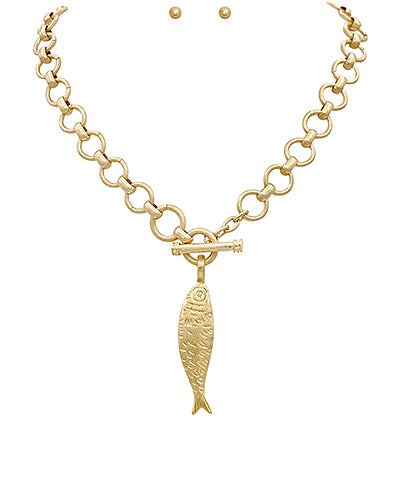 Textured Gold Fish Necklace