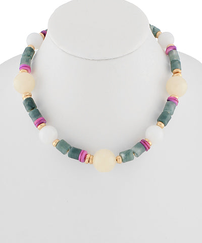 Poppy Beaded Necklace in White/Multi