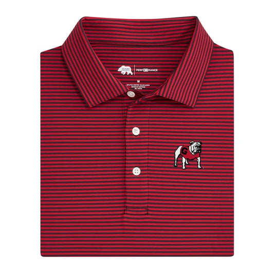 Onward Reserve | UGA Standing Bulldog Echo Stripe Performance Polo in Red & Black