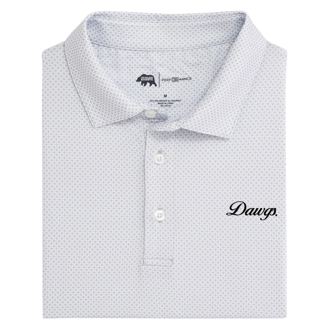 Onward Reserve | UGA Dawgs Vintage Script Scope Printed Performance Polo in Mirage Grey