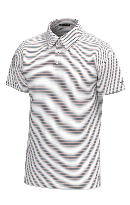 Southern Point | Bayside Stripe Performance Polo in White and Deep Water