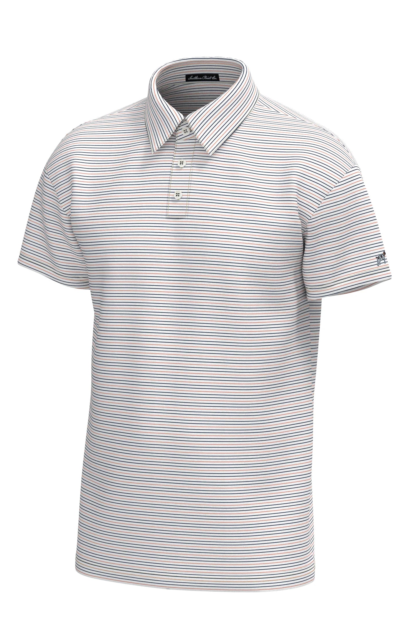 Southern Point | Bayside Stripe Performance Polo in White and Deep Water