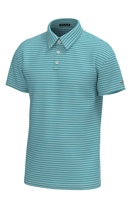 Southern Point | Horizon Stripe Performance Polo in Cool Water/White