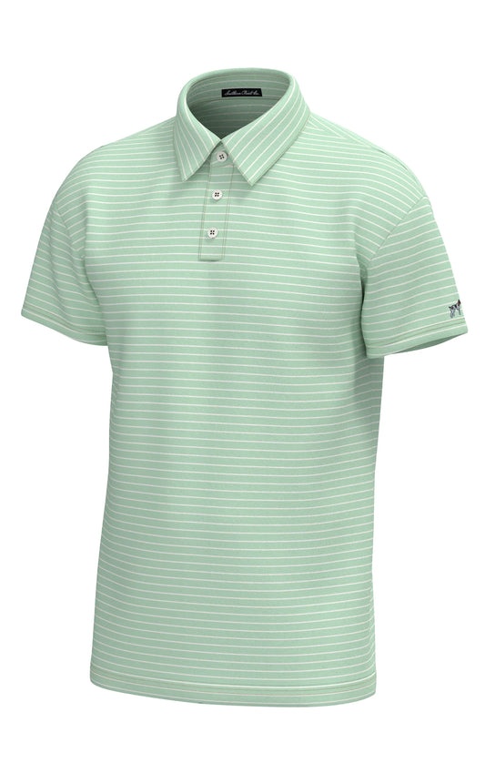 Southern Point | Horizon Stripe Performance Polo in Spring Green/White Stripe