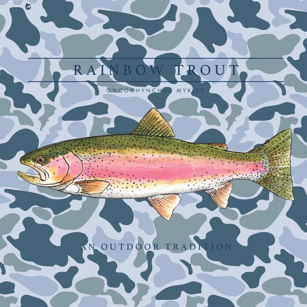 Prodoh | Boys' Pro Performance Hoodie in Coastal Blues Camo with Rainbow Trout Art