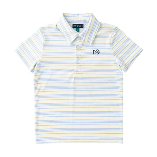 Prodoh | Boys' Short Sleeve Pro Performance Polo in Yellow Pear Windsurfer Stripe