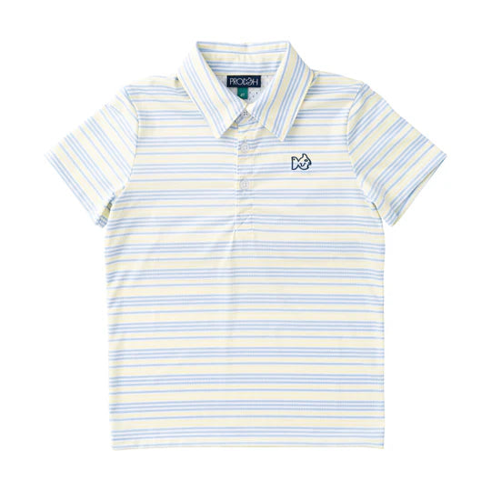 Prodoh | Boys' Short Sleeve Pro Performance Polo in Yellow Pear Windsurfer Stripe