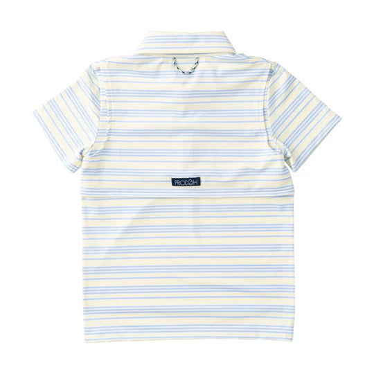 Prodoh | Boys' Short Sleeve Pro Performance Polo in Yellow Pear Windsurfer Stripe